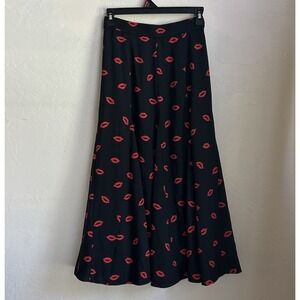 Kate Spade New York Kiss Lips Midi Skirt 0‎ Preppy Novelty Retro Dainty Princess